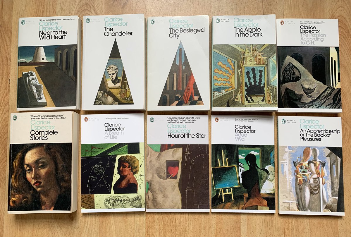 DrDavidVernon's tweet image. Penguin&apos;s Lispector series, appropriately enough featuring Giorgio de Chirico&apos;s fabulously surreal art on the covers (plus his Rome 1945 portrait of Clarice for the stories). My book on all her work will be published next year.