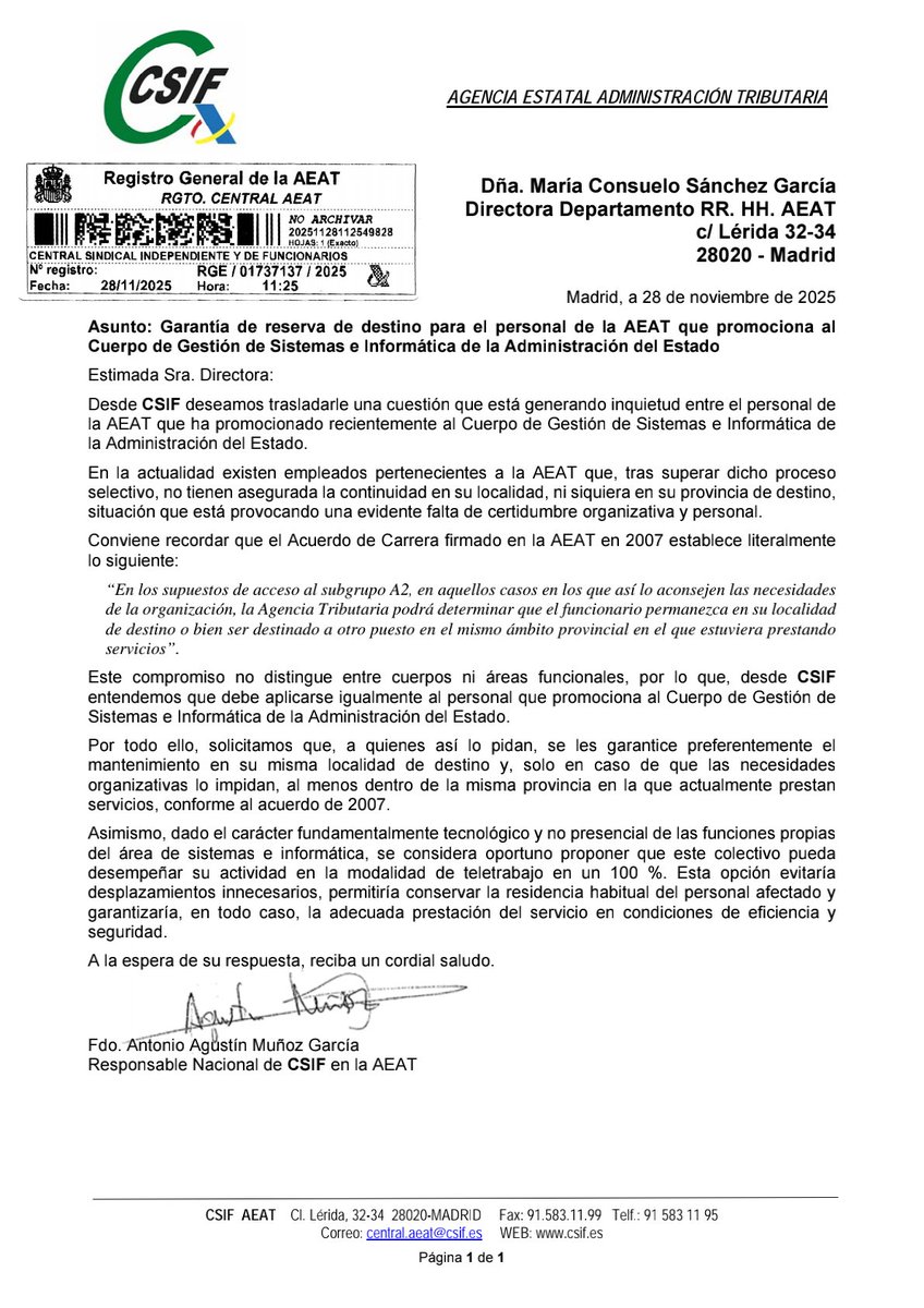 CSIFAEAT's tweet image. 📢CSIF ha solicitado a RR.HH. que quienes promocionan al Cuerpo de Gestión de Sistemas e Informática mantengan su localidad de destino o, en su defecto, la misma provincia.
También proponemos teletrabajo al 100 % por la naturaleza del puesto.

🟩 #AEAT #Sistemas #Informática #A2