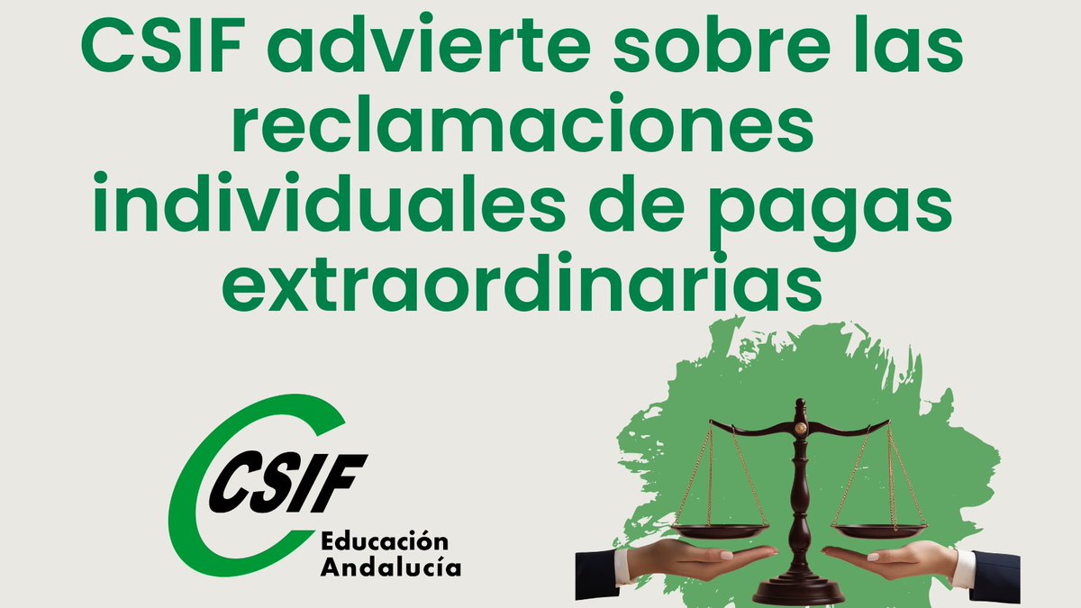 CSIFenseA's tweet image. 📢 CSIF advierte sobre las reclamaciones individuales de pagas extraordinarias

En los últimos días se están difundiendo campañas para reclamar judicialmente el cobro íntegro de las pagas extra. Desde CSIF queremos dejar claro:

🟢 Estas reclamaciones NO son viables con la…