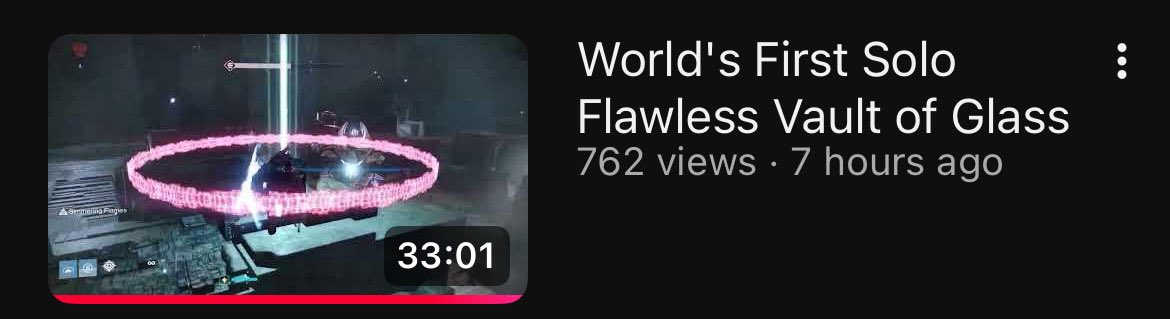 End of an Era. Destiny 1. 
Solo Flawless VOG 🫠
3/4 raids has been fully soloed now.
Took 11 years holy shhhh.

youtu.be/Okr_Dg6tjhM?si…

GG to the Goat Overwall 🐐