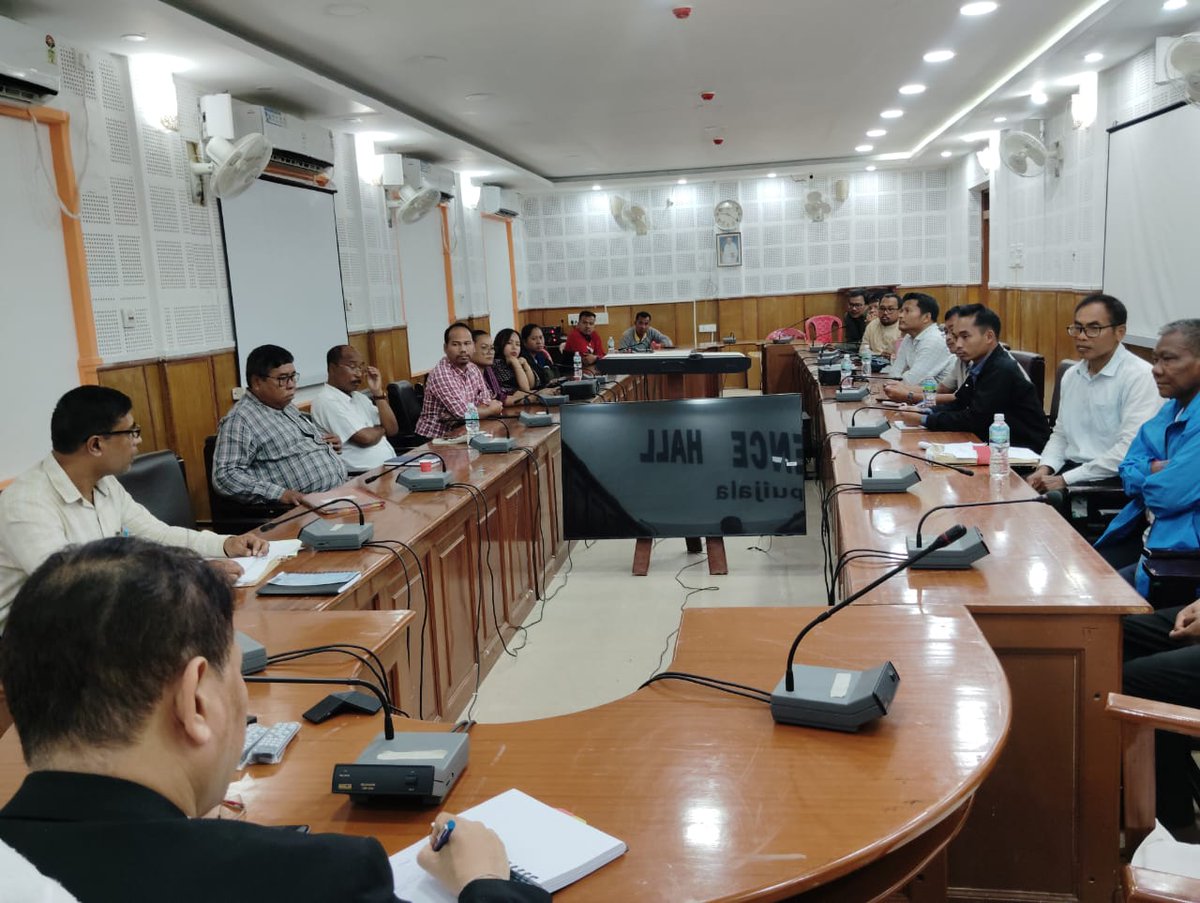 A meeting was held at SDM Office, Jampuijala in connection with the participation of Government and NGO-run hostels for the 'Bhagwan Birsa Munda Football Tournament 2025–26' under Jampuijala Sub-Division.