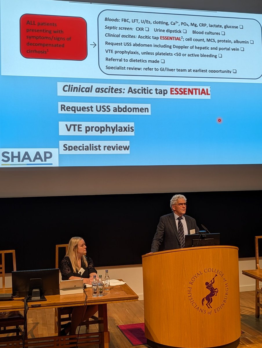 BSG/BASL cirrhosis care bundle highlights from Alastair MacGilchrist #rcpeStAs25:

- ascitic tap vital
- USS to seek cancer/PV thrombosis as cause of deterioration
- better outcomes if low Mg replaced
- high risk VTE (double risk) so prophylaxis unless plts &lt;50