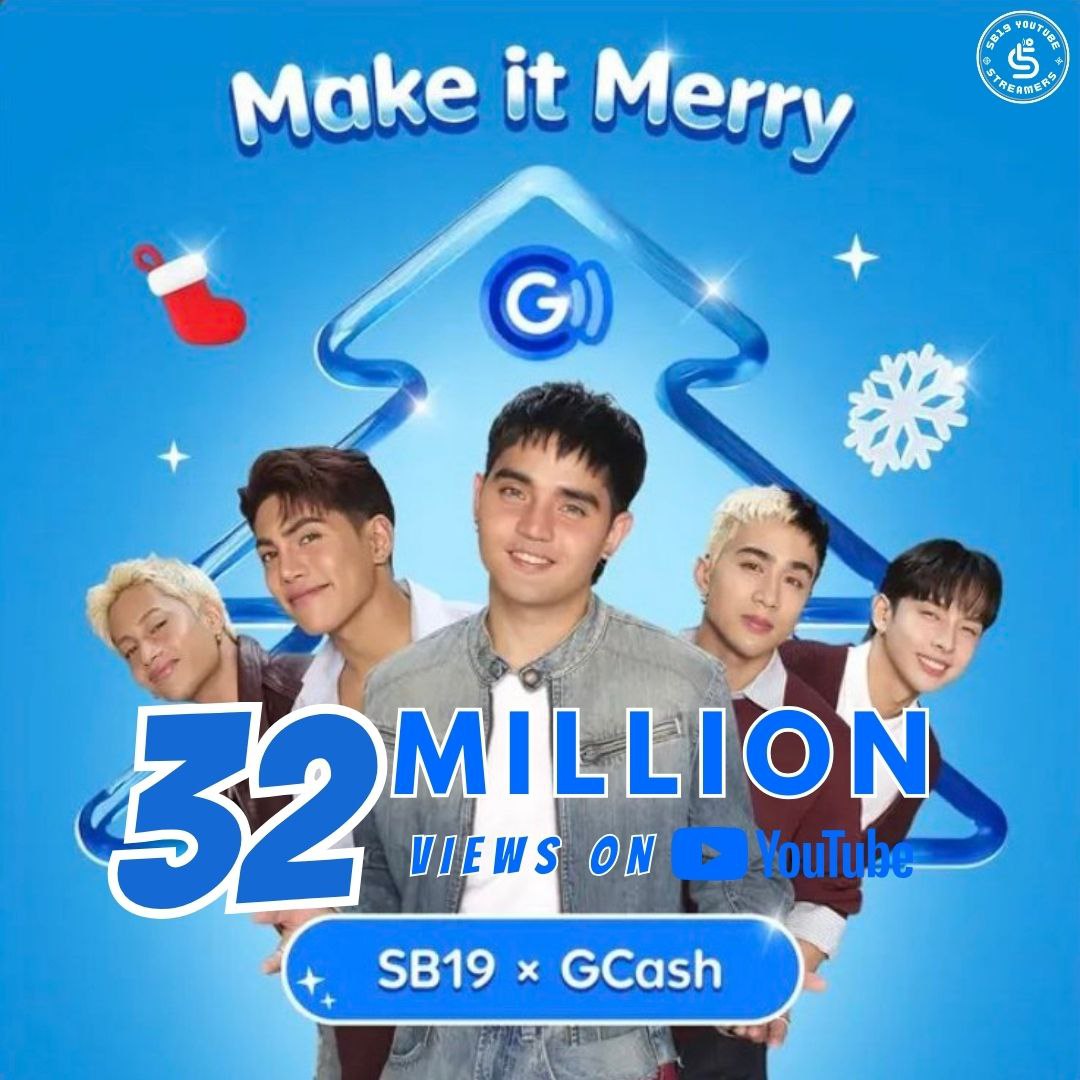 32 MILLION VIEWS for Make It Merry! 

The holiday anthem by GCash x SB19 keeps ringing louder, filling hearts with cheer across the world. Every stream is another spark of celebration. ✨💙

MAKE IT MERRY WITH GCASH
<a href="/SB19Official/">SB19 Official</a> #SB19
#SB19xGcash
#SB19MakeItMerryIGcashMo