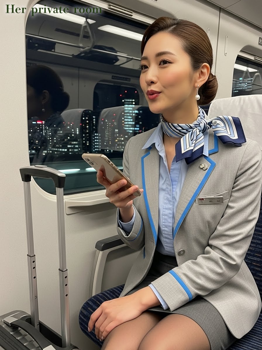 H_private_room's tweet image. 「終電間際、家路につく客室乗務員 A flight attendant heading home just before the last train」#AI画像 #StableDiffusion #ImageFX #AIart #客室乗務員 #Cabinattendant