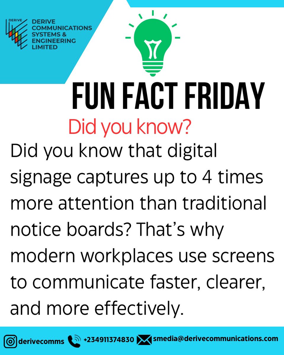 derive_coms's tweet image. Digital signage transforms everyday spaces into engaging experiences. From queues to customer waiting areas, the right display can do more than you think.
Let’s help you upgrade your space, send us a dm today.

#derivecomms
#digitalsignage
#avsolutions
#techsolutions
