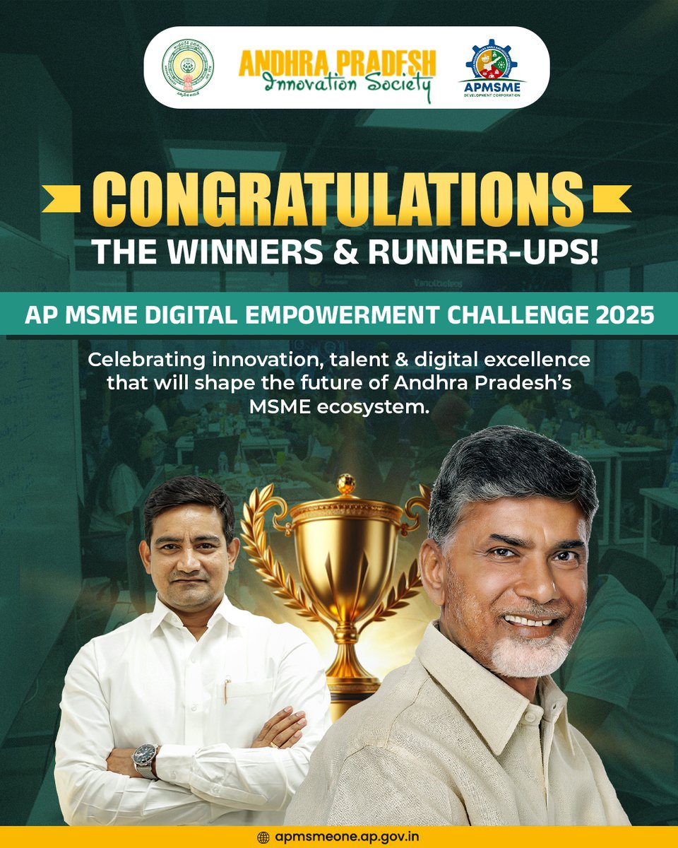 apmsmedc's tweet image. Proud to announce the final results of the MSME Digital Empowerment Challenge 2025! 

The AP MSME Development Corporation, in collaboration with the AP Innovation Society, has completed the joint evaluation for this year’s hackathon. 

We congratulate the innovators, start-ups,…