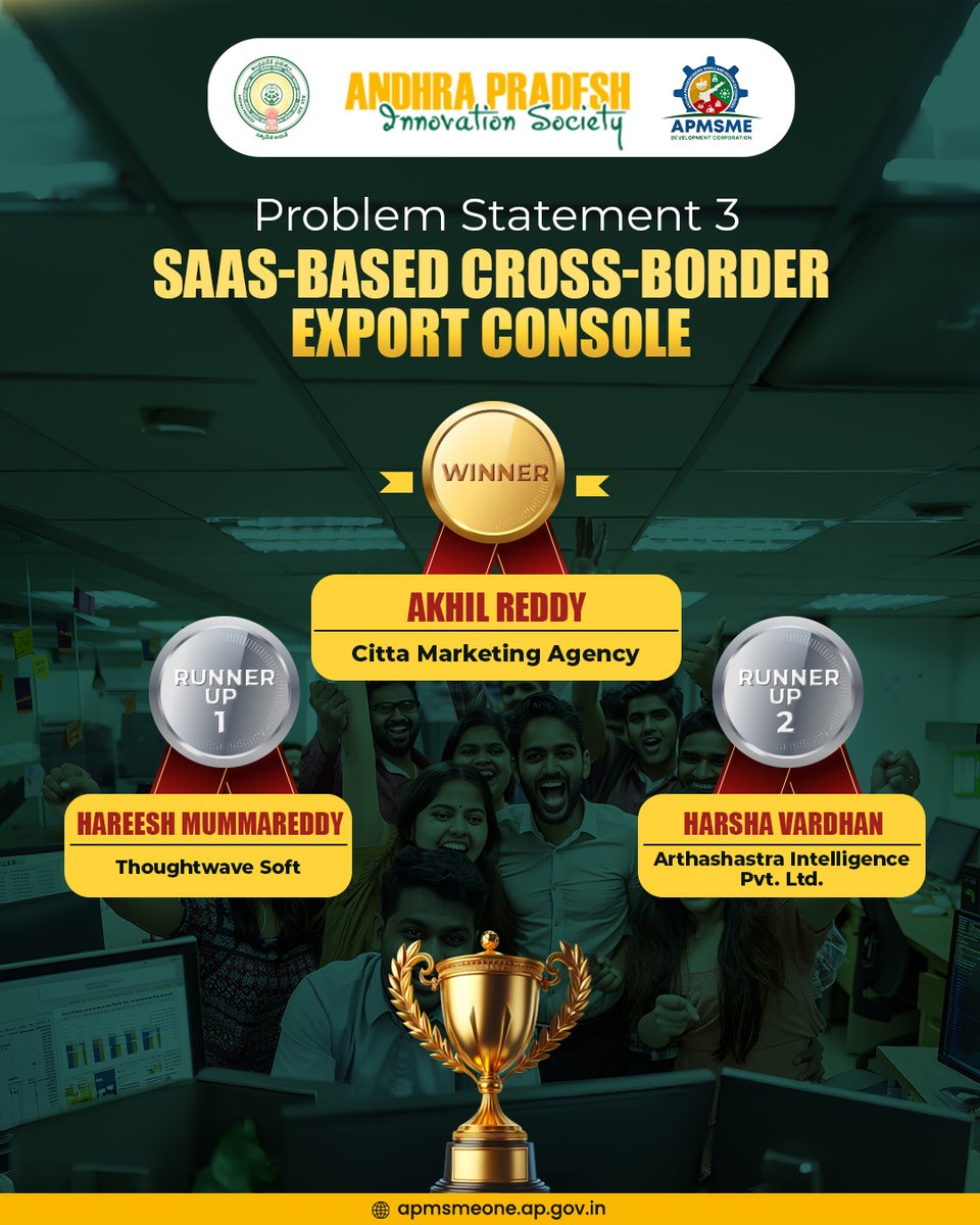 apmsmedc's tweet image. Proud to announce the final results of the MSME Digital Empowerment Challenge 2025! 

The AP MSME Development Corporation, in collaboration with the AP Innovation Society, has completed the joint evaluation for this year’s hackathon. 

We congratulate the innovators, start-ups,…