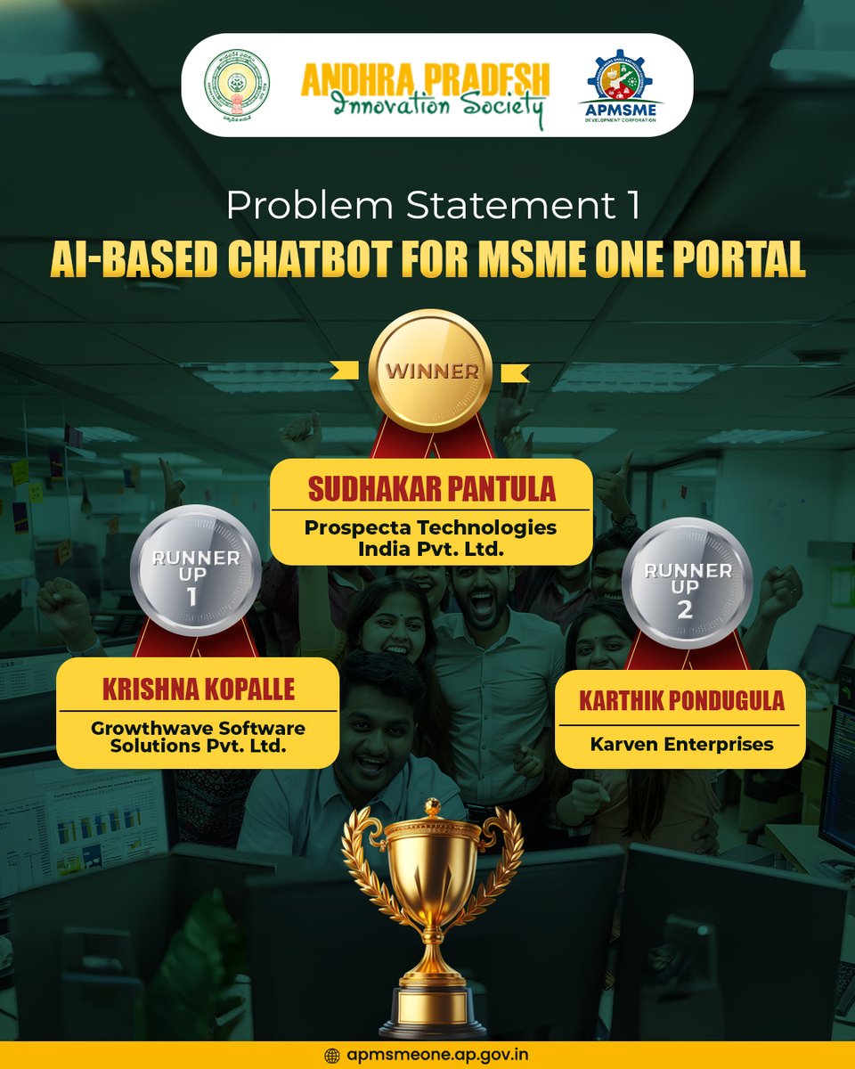 apmsmedc's tweet image. Proud to announce the final results of the MSME Digital Empowerment Challenge 2025! 

The AP MSME Development Corporation, in collaboration with the AP Innovation Society, has completed the joint evaluation for this year’s hackathon. 

We congratulate the innovators, start-ups,…