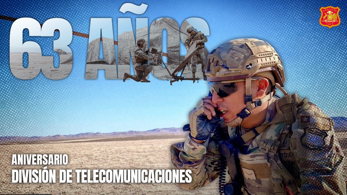 Ejercito_Chile's tweet image. 🇨🇱 Enviamos un afectuoso saludo a todo el personal de la División de Telecomunicaciones en su 63° aniversario. Su trabajo es fundamental para asegurar sistemas modernos, confiables y oportunos, permitiendo llevar la voz del mando a las distintas unidades del #EjércitoDeChile a lo…