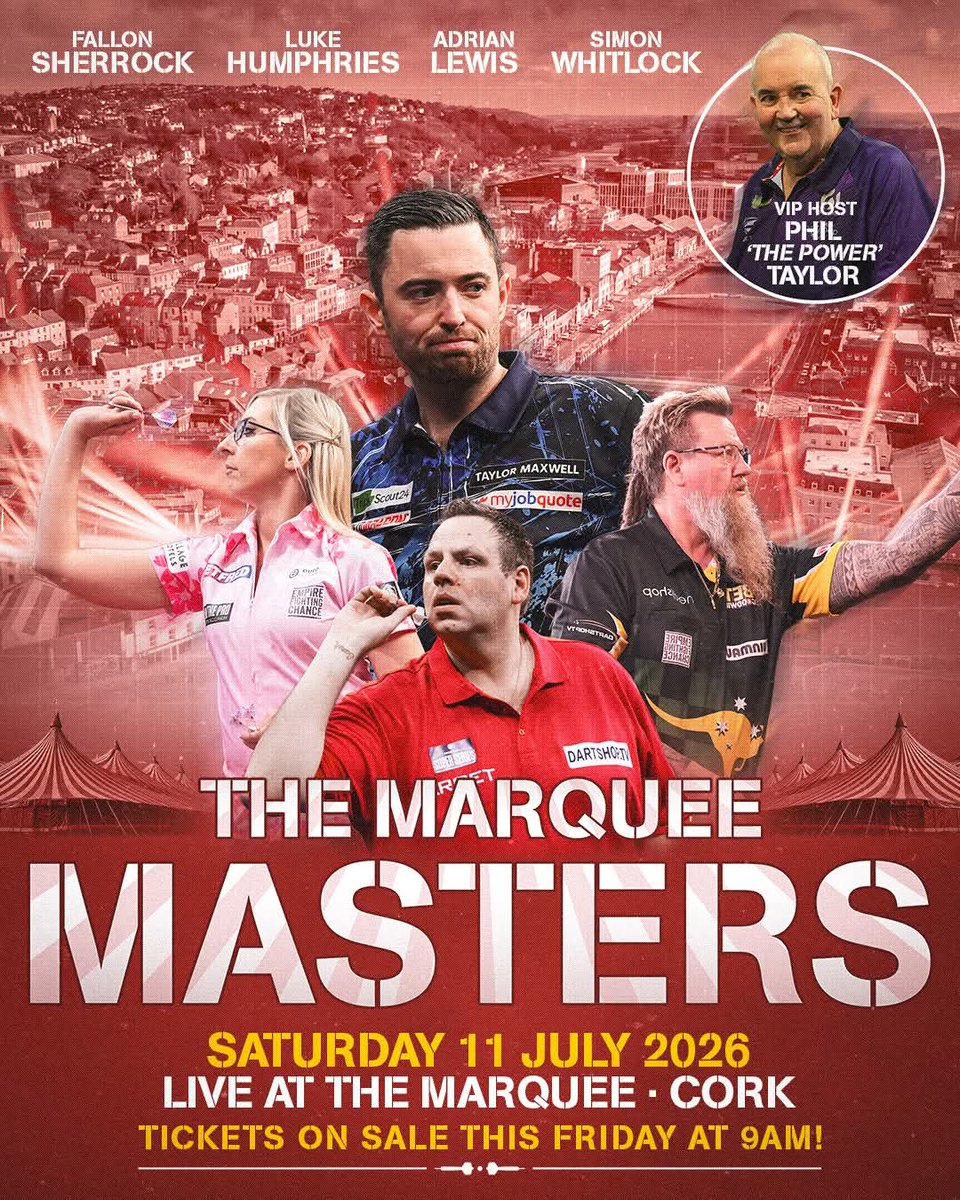 Tickets now on sale for The Marquee Masters #Cork on Saturday 11th July in <a href="/LATMofficial/">LATMofficial</a> 🎯🍀🇮🇪

<a href="/ModusDarts180/">MODUS Sports</a>

Tickets👇🏻
ticketmaster.ie/the-marquee-ma…