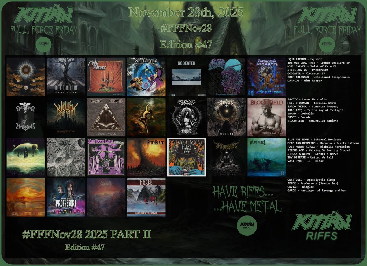 FULL FORCE FRIDAY:⚔️November 28th 2025💠⚔️

"Trapped in purgatory, A lifeless object, alive, Awaiting reprisal, Death will be their acquisition....."💠

📢49 for the Walls of Deth!➡️From a lacerated sky....Have Riffs, Have Metal! 💠

#FFFNov28 Comment and RT.🤘👹🤘#KMäN