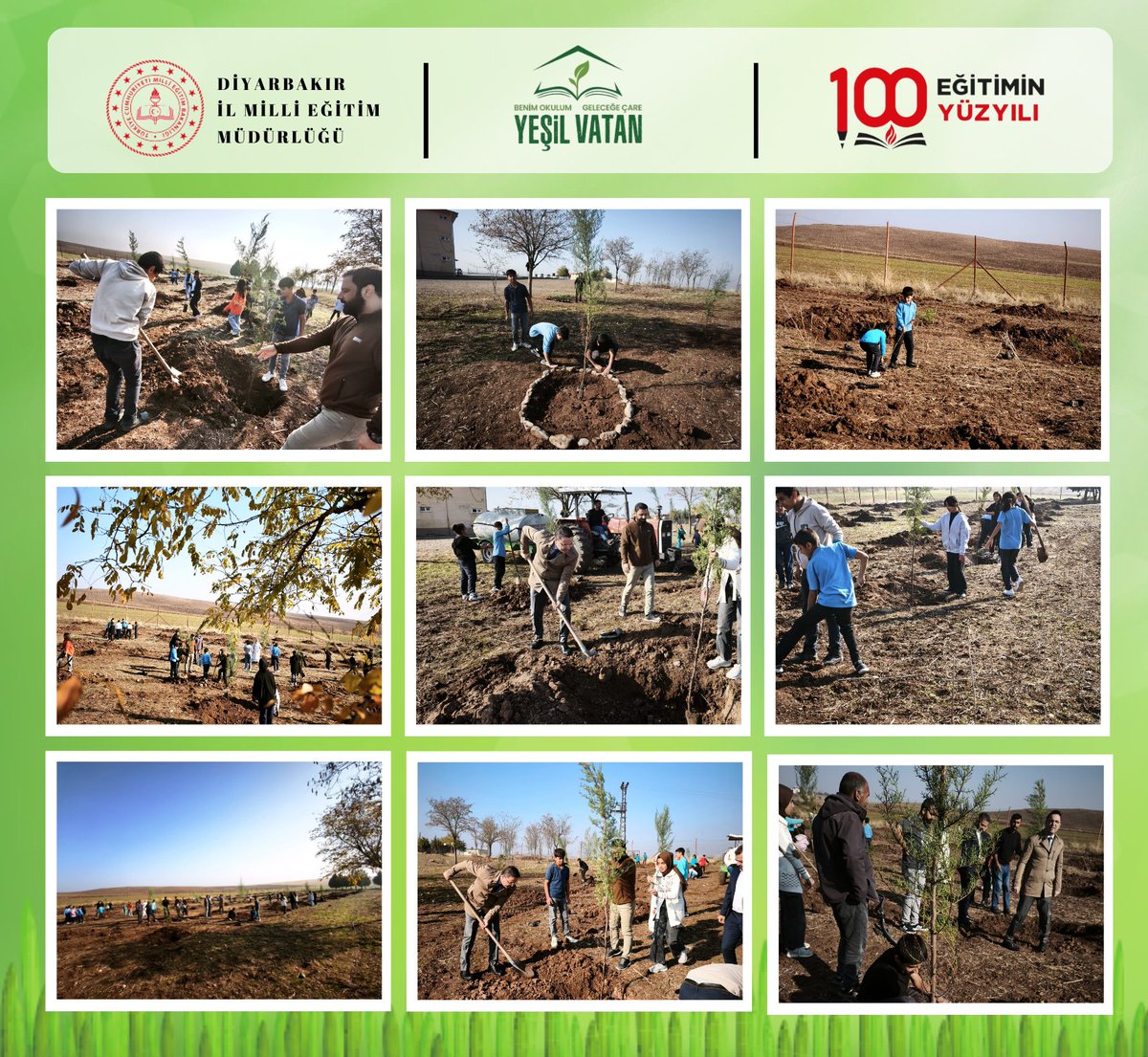 🌱 Sur’da Yeşil Vatan iİçin El Ele!

Sur İlçe Millî Eğitim Müdürlüğümüzün koordinasyonunda, Şefik Alakuş İmam Hatip Ortaokulu öğretmen, öğrenci ve velilerimizin katılımıyla Yeşil Vatan – Benim Okulum Geleceğe Çare Projesi kapsamında 400 fidan toprakla buluşturuldu.

Geleceğe