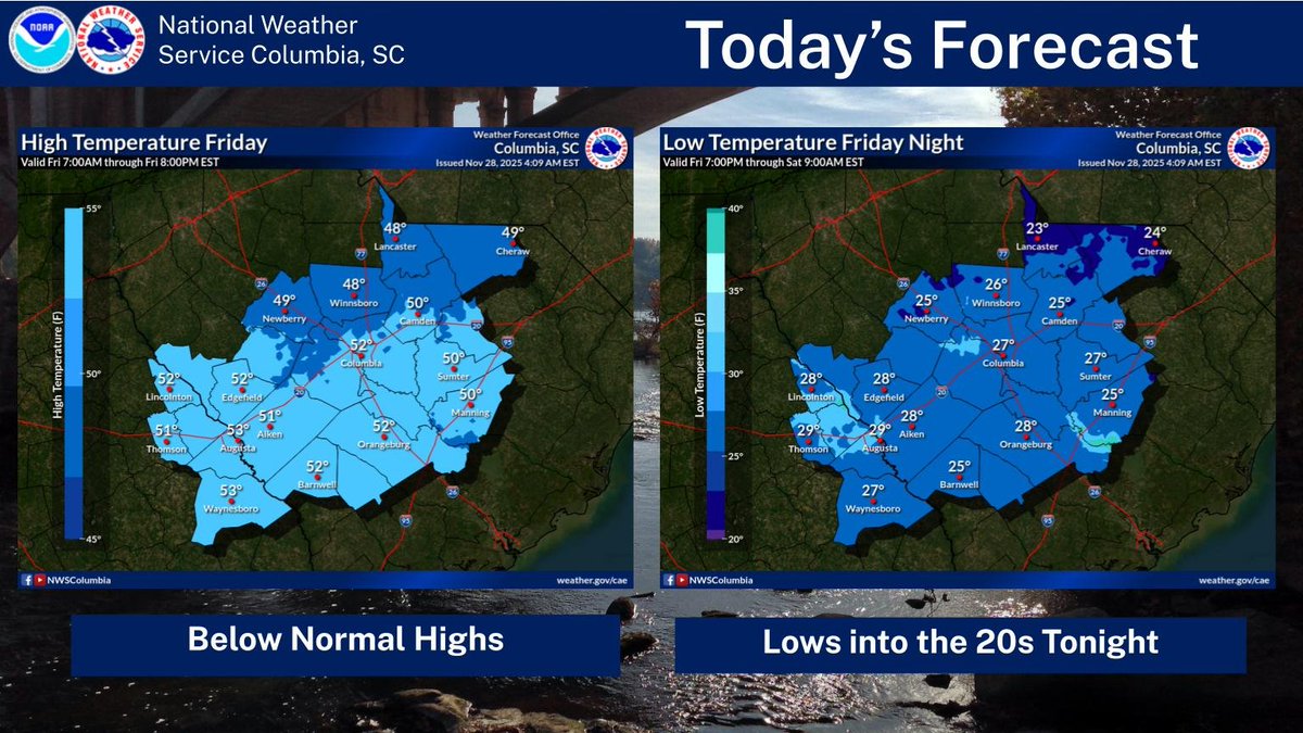 Cold weather will continue today with temperatures dropping into the 20s for most areas tonight.