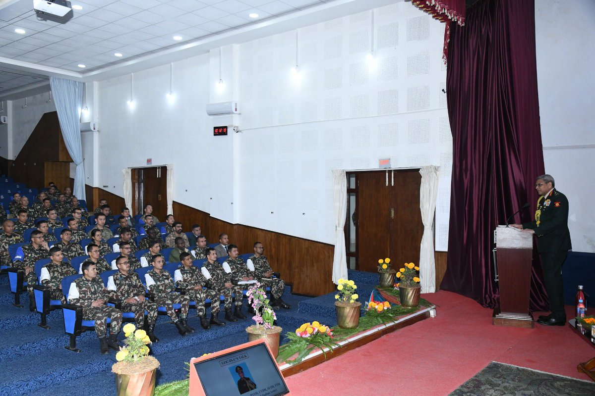 IndiaInNepal's tweet image. Lt Gen Anindya Sengupta, PVSM, UYSM, AVSM, YSM, GOC-in-C, Central Command, Indian Army visited Nepali Army Command and Staff College and interacted with staff and student officers. The Gen Officer also met the Ex Servicemen of Nepal at BGSN, Kathmandu and presented mobility…