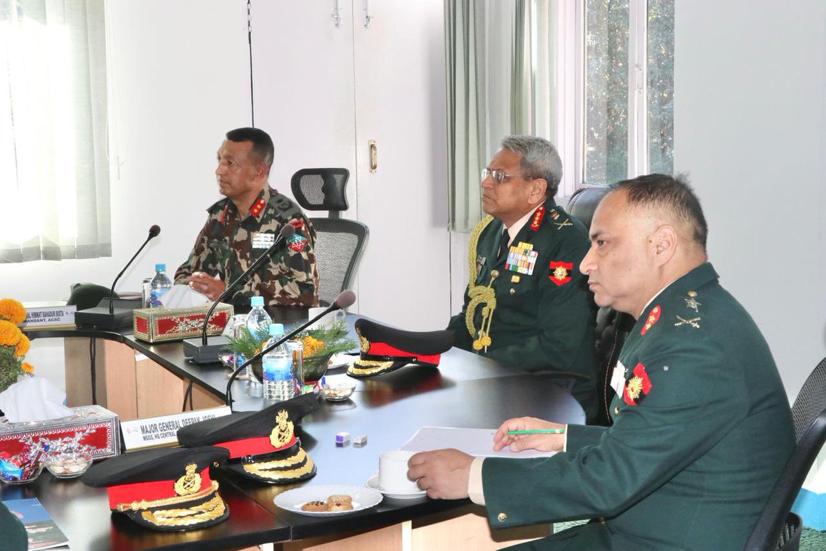 IndiaInNepal's tweet image. Lt Gen Anindya Sengupta, PVSM, UYSM, AVSM, YSM, GOC-in-C, Central Command, Indian Army visited Nepali Army Command and Staff College and interacted with staff and student officers. The Gen Officer also met the Ex Servicemen of Nepal at BGSN, Kathmandu and presented mobility…