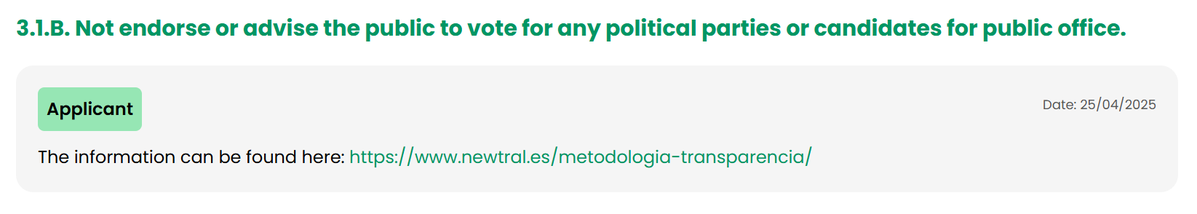 GuillermoRocaf1's tweet image. DENUNCIA INTERNACIONAL🎯: ¿ES NEWTRAL UN INSTRUMENTO DEL PUCHERAZO ELECTORAL DE PEDRO SÁNCHEZ? ⚠️

La EFCSN (Red de estándares de verificadores europeos) ACUSA a @NEWTRAL de @_anapastor_ de VIOLAR en sus verificaciones el Principio de la NEUTRALIDAD POLÍTICA de los procesos…