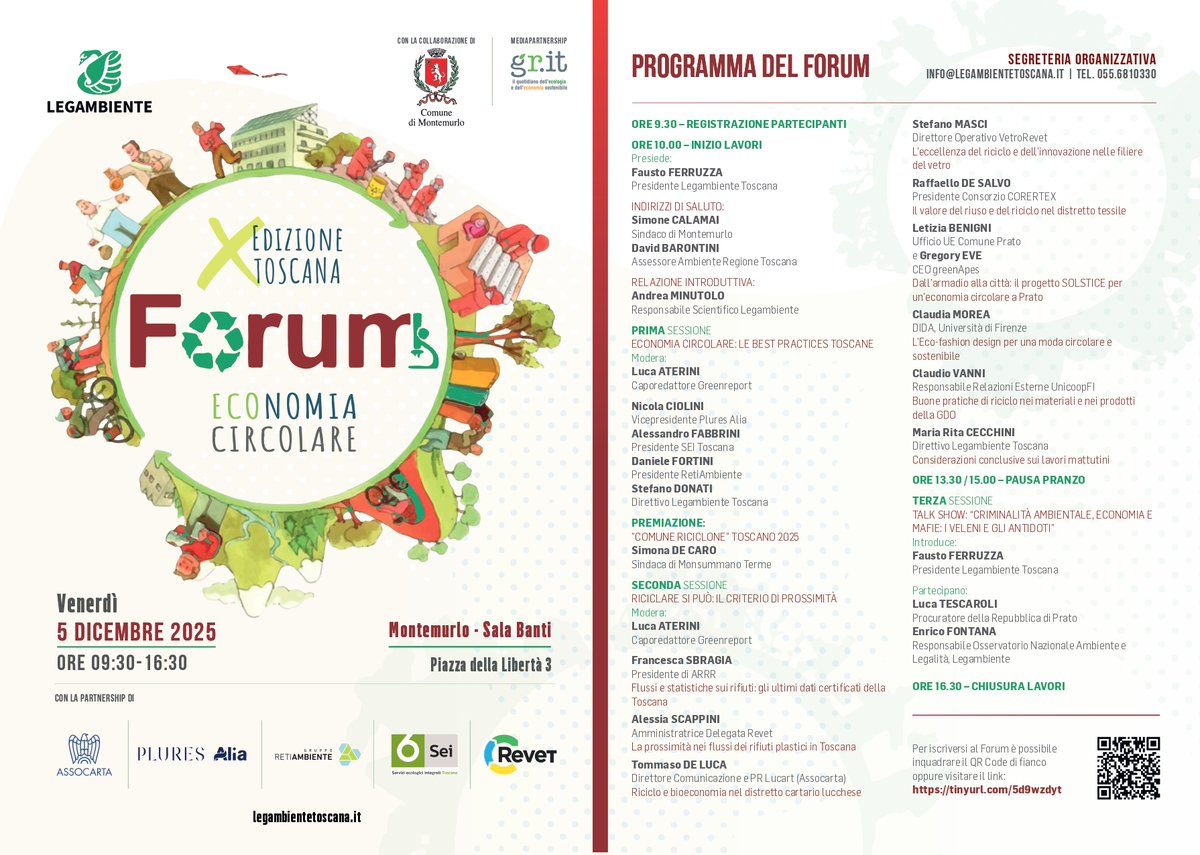 ♻️Ecco il programma del Forum Economia Circolare
Vi aspettiamo Venerdì 5 Dicembre a Montemurlo, non mancate!
📝 Iscrizioni al link: docs.google.com/.../1FAIpQLSdl… (aperte fino alle 14 del 4 dicembre)
#legambiente #economiacircolare