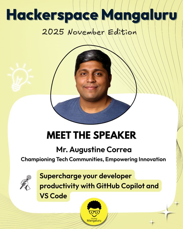 augvcor's tweet image. 🗣️ Talk 1 #HMNov25: Supercharge Developer Productivity 

A demo-first session showing how the latest features from @githubuniverse #GitHubCopilot &amp;amp; @code  turbocharge real-world #DX. Learn about #Speckit, #PlanMode, #AgentHQ, #CopilotCLI, #AwesomeCopilot, etc., plus much more.