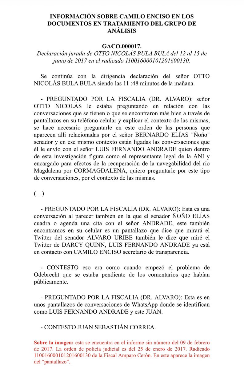 AABenedetti's tweet image. Camilo Enciso, implicado en Odebrecht, cómplice, se quedó callado en el peor escándalo de corrupción siendo Secretario de Transparencia de Santos! Y esa plata llego a la campaña del 2014. En una declaración juramentada, hay un pantallazo de Otto Bula con Ñoño Elías diciendo "Luís…