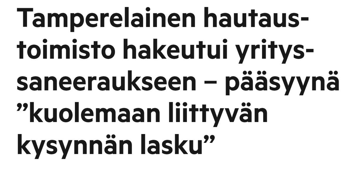 Tähän ei ole monikaan #hallitus pystynyt

....Suomalaisilla ei ole enää varaa kuolla...#Lama on saavuttanut merkityksellisen kulminaatiopisteen....