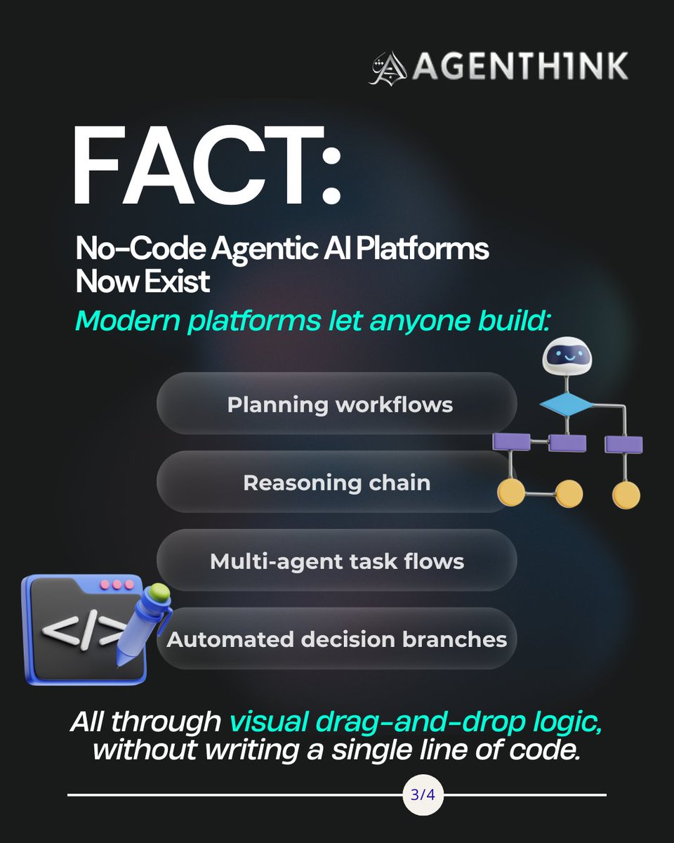 AgenThinkAI's tweet image. MYTH: Agentic AI requires coding.
FACT: No-code platforms like AgenThink now let anyone build AI workflows with drag-and-drop logic.
If coding wasn’t a barrier… what would you build first? 

#NoCodeAI #AgenticAI #Automation #AgenThink #FutureOfWork #Mythvsfacts #Mythbusted