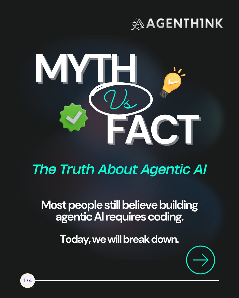 AgenThinkAI's tweet image. MYTH: Agentic AI requires coding.
FACT: No-code platforms like AgenThink now let anyone build AI workflows with drag-and-drop logic.
If coding wasn’t a barrier… what would you build first? 

#NoCodeAI #AgenticAI #Automation #AgenThink #FutureOfWork #Mythvsfacts #Mythbusted
