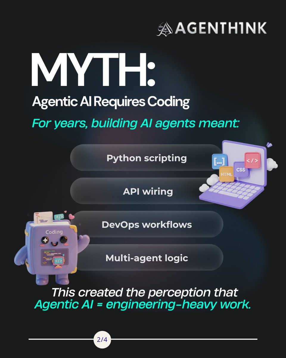 AgenThinkAI's tweet image. MYTH: Agentic AI requires coding.
FACT: No-code platforms like AgenThink now let anyone build AI workflows with drag-and-drop logic.
If coding wasn’t a barrier… what would you build first? 

#NoCodeAI #AgenticAI #Automation #AgenThink #FutureOfWork #Mythvsfacts #Mythbusted