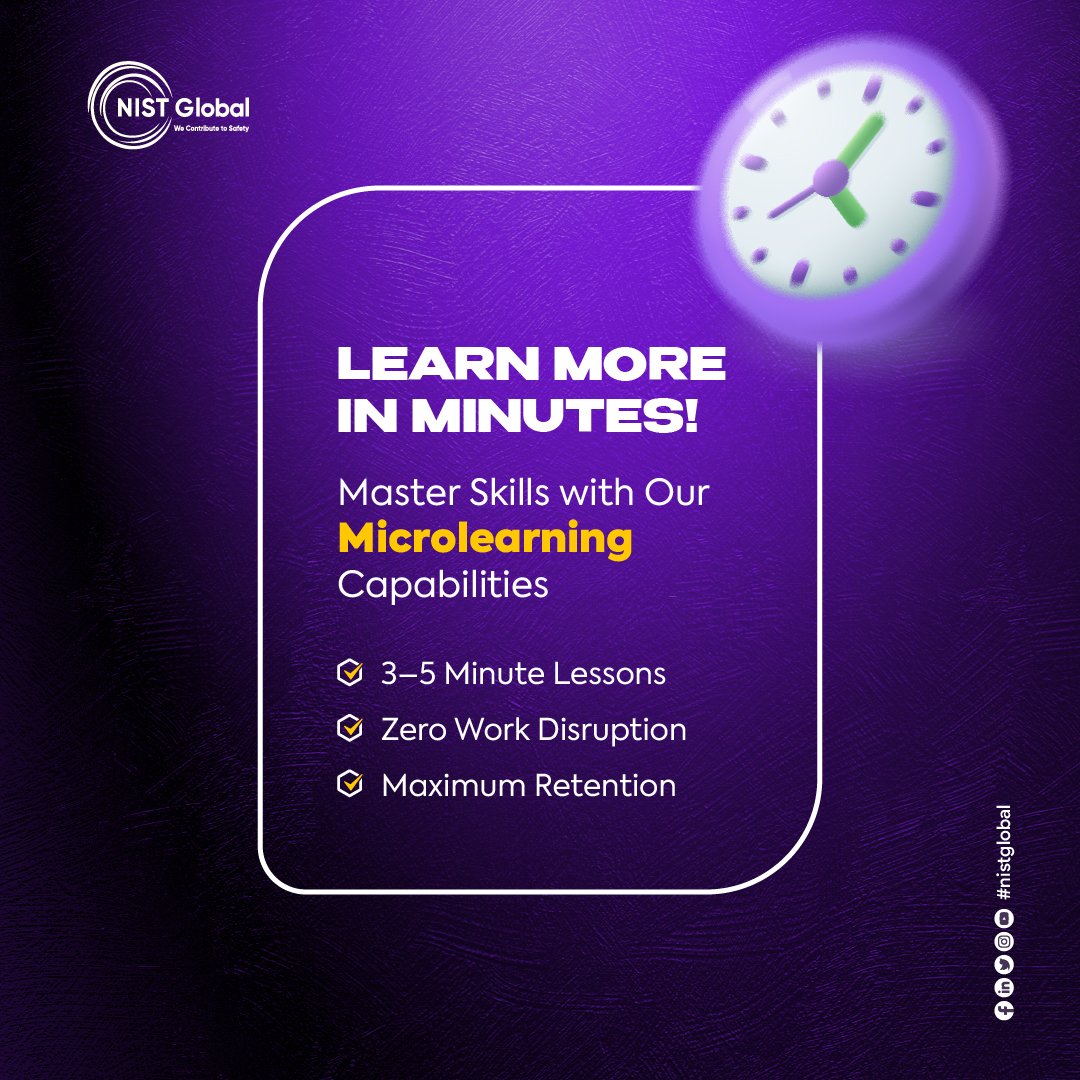 NIST_Global's tweet image. At NIST Global, our microlearning eLearning modulesdeliver focused 3–5 min lessons that turn complex topics into simple, actionable insights.

Start learning smarter—one bite-sized lesson at a time.

#NISTGlobal #Microlearning #eLearning #Upskilling #SkillDevelopment