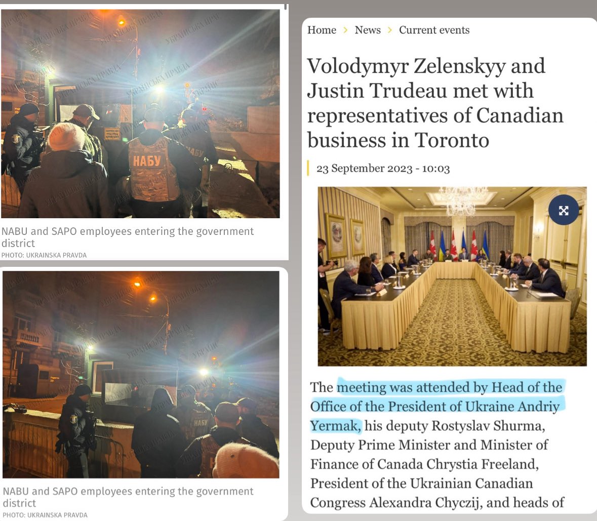 MORE CORRUPTION 🇺🇦 raids happening this morning at the offices of Andriy Yermak, Zelensky's right hand man and chief negotiator on the peace plan

Yermak also shares a close relationship with Freeland and visited Toronto to “talk” with business leaders 

Where’s THE MONEY Ukraine