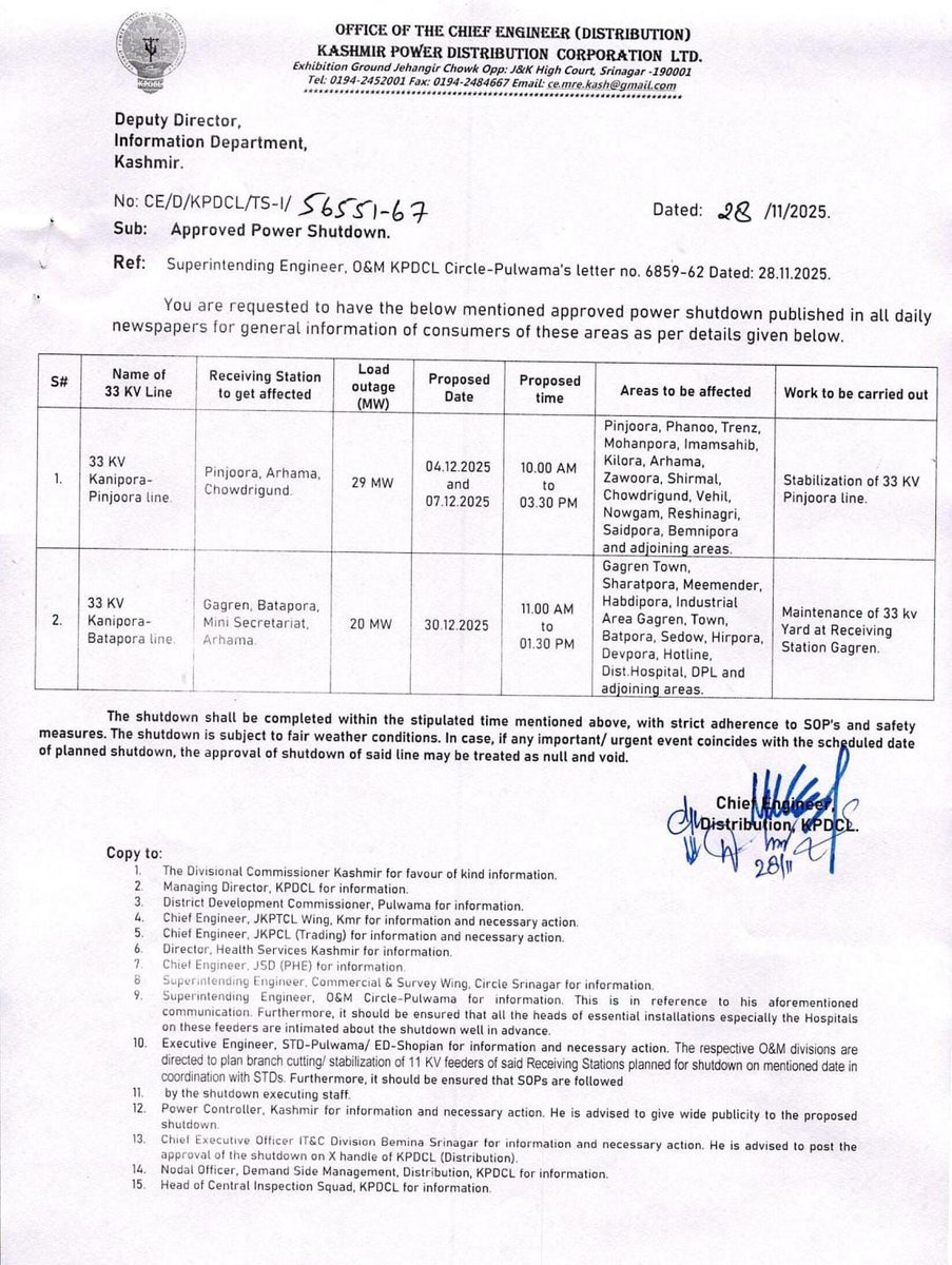 StdShopian's tweet photo. Power supply shall remain affected  as per schedule enclosed. Inconvenience caused is deeply regretted. https://t.co/EgDlfsBgjF