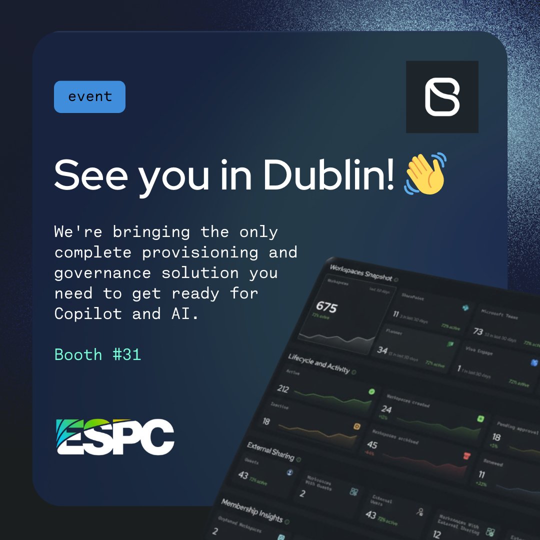 bindskins's tweet image. @ESPC_Community is NEXT WEEK. 

We&apos;re bringing the only complete #provisioning and #governance platform you need to gain control, cut waste, and get ready for #AI and #Copilot: #Pulse365 and #Automate365.

📍 Booth 31 | See you in Dublin! 👋

#ESPC #ESPC25 #M365Governance
