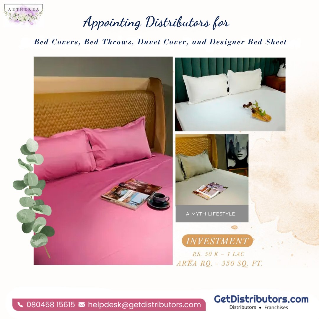getdistributors's tweet image. Appointing #Distributors for Bed Covers, Bed Throws, Duvet Cover, and Designer Bed Sheet.
Brand 👉 #Aetherea
Details 👉 getdistributors.com/tiny/0MBjDGB0gq

★Investment : ₹ 50 K - 1 Lac
★Excellent ROI and high profit margin
✓Hurry to take #Distributorship !

#AMythLifestyle #Dealers