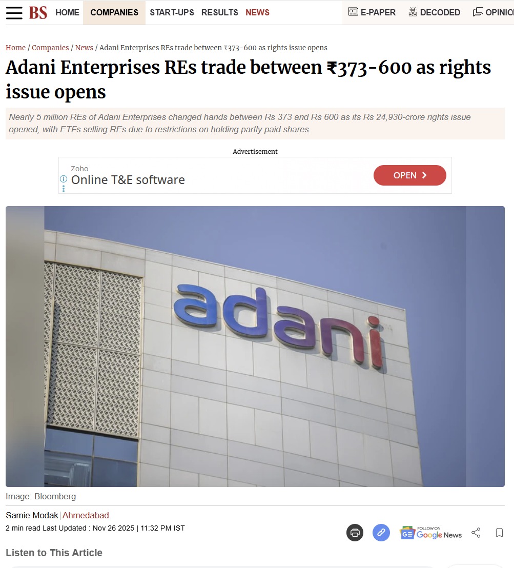 I view Adani Enterprises’ REs trading between ₹373–₹600 as a healthy price-discovery phase driven by technical selling from ETFs and strong buying interest from investors seeking discounted exposure to a long-term infra story. #AdaniGroup

The volume and depth on day one