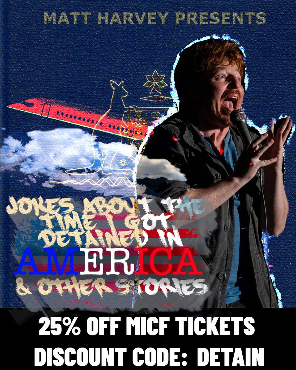 MattHarveyStuff's tweet photo. Tickets to my #MICF show are available now!

You like discounts? Here's my #blackfridaysale discount code DETAIN for 25% off MICF Tix.

Tix here: https://t.co/D3cgUdb4sx

#comedy #melbournecomedyfestival #discounttix #cheaptixmelb #cheaptix #comedyontour #standup #standupcomedy https://t.co/c2M8urcGNK