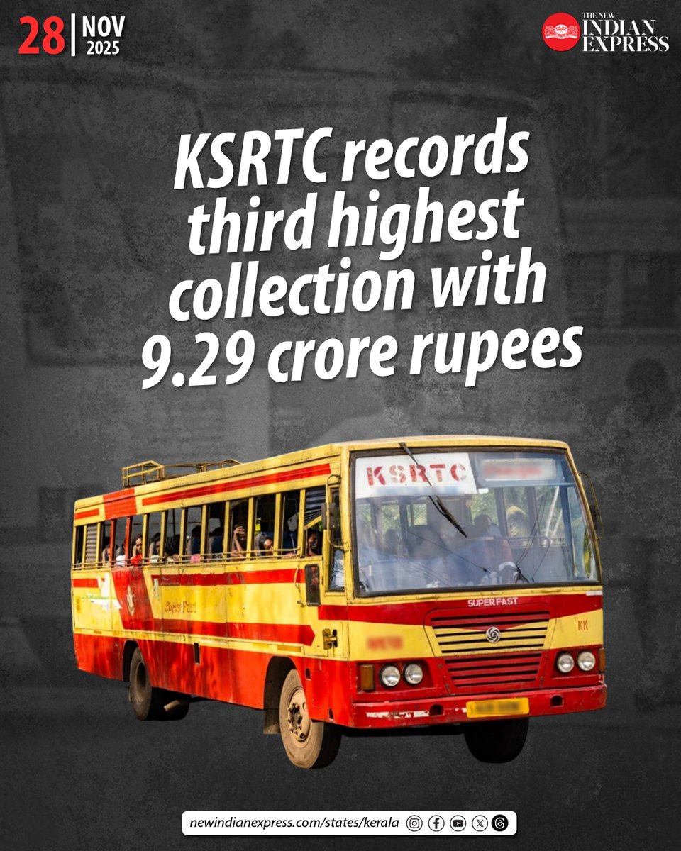 xpresskerala's tweet image. The corporation recorded its highest daily collection of Rs 10.19 crore on September 8, 2025, and the second highest Rs 9.41 crore on October 6, 2025.

🔗shorturl.at/N3dPw

@MSKiranPrakash @PaulCithara #KSRTC #Revenue #Kerala