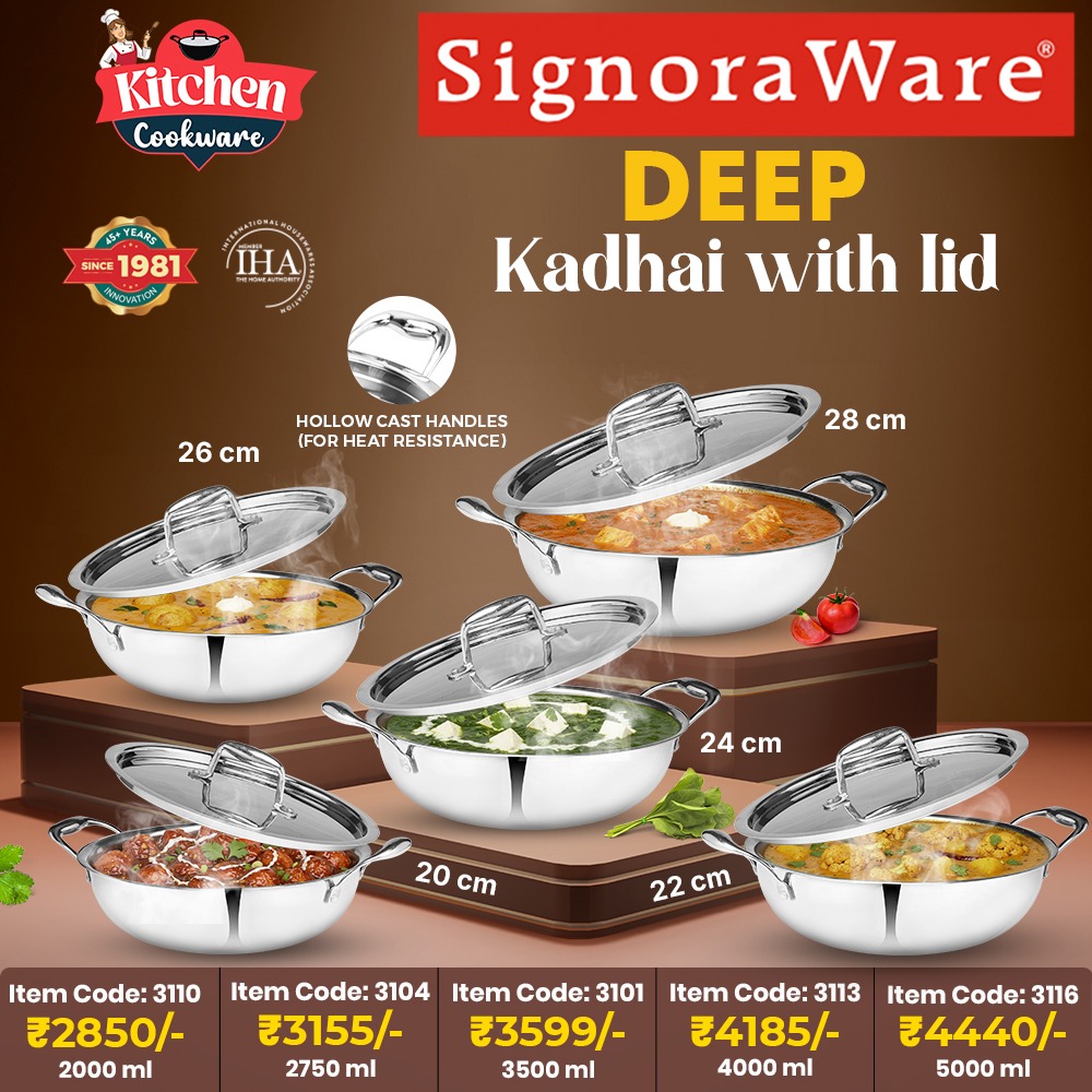 SignoraWare's tweet photo. Cook with confidence, serve with style. 🍛✨
SignoraWare Deep Kadhai with Lid brings elegance, durability and everyday convenience to your kitchen.

#SignoraWare #Cookware #DeepKadhaiWithLid #KitchenEssentials #MadeInIndia #EverydayCooking #QualityCookware #ServeWithStyle https://t.co/l5JdoQD9a2