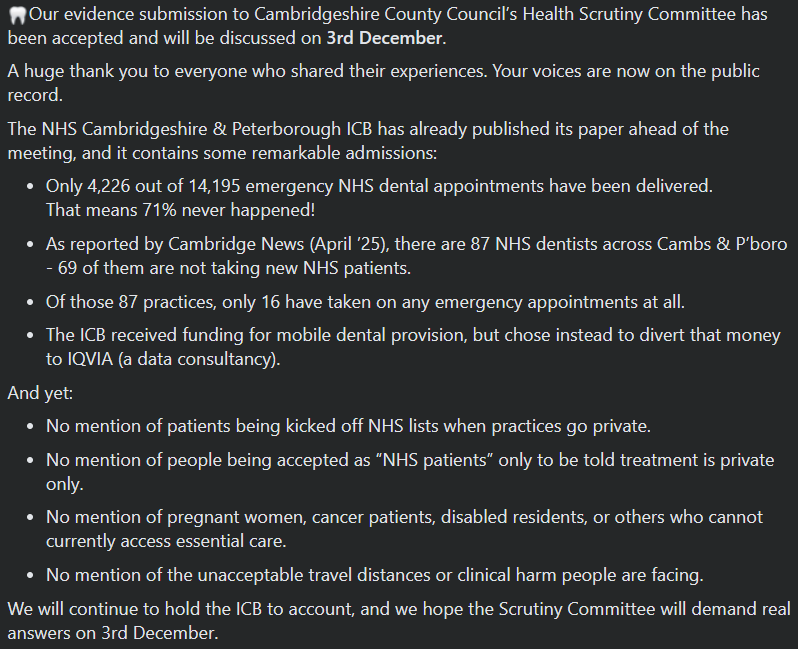 huntsteeth's tweet photo. 🦷An update from Toothless in Huntingdon on our submission to the County Council's health scrutiny committee.

Documents can be found here: 

https://t.co/9kZtc40frj https://t.co/nLRUFGsuRu