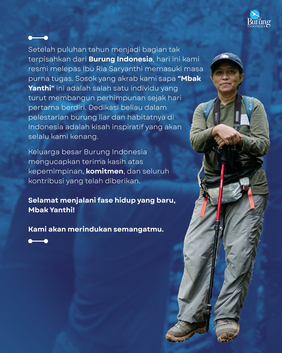 Keluarga besar Burung Indonesia mengucapkan terima kasih atas kepemimpinan, komitmen, dan seluruh kontribusi yang telah diberikan.

Selamat menjalani fase hidup yang baru, Mbak Yanthi!

Kami akan merindukan semangatmu. ❤️