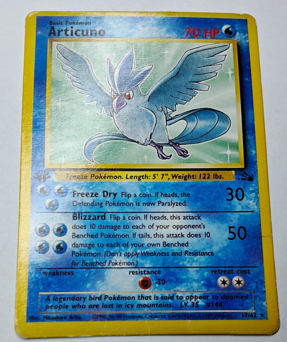 bashirahmed57's tweet image. Pokémon Cards
Articuno (1999 Fossil Set) a true vintage icon.
One of the legendary birds that defined the early Pokémon TCG era.
Freeze Dry, Blizzard, &amp;amp; pure 90s nostalgia. ❄️🧊
#PokemonTCG #Articuno #FossilSet #VintagePokemon #TradingCards #PokemonCards #Collectibles #90sKids