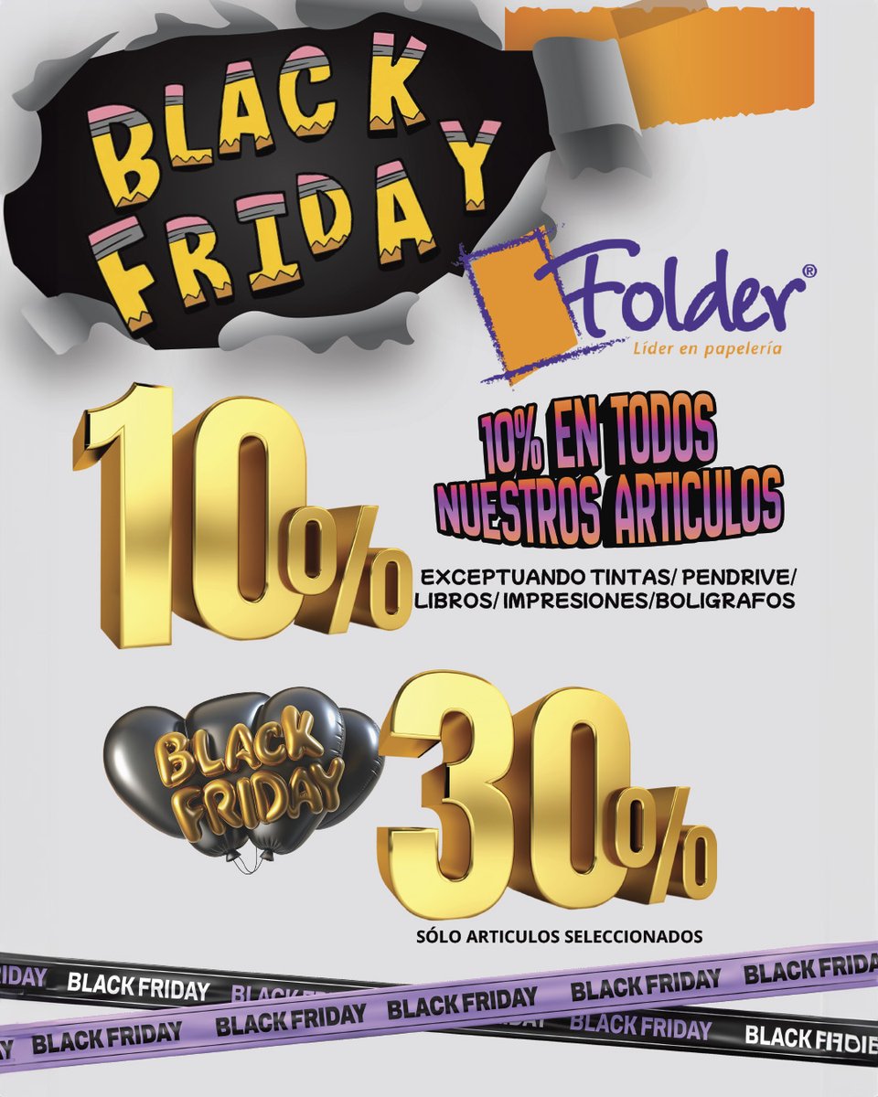 ¡Black Friday en Folder! 🖤

10% de descuento en todos los artículos y 30% en artículos seleccionados. ¡Visítales en El Multicentro Comercial El Trompo! 😉