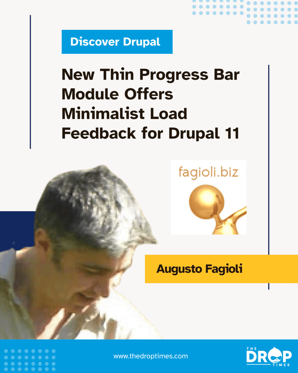 thedroptimes's tweet image. New Drupal 11 module: Thin Progress Bar shows a slim load bar only when needed.

Responsive, configurable, WCAG-ready, and zero external dependencies.

Full story: bit.ly/43XM1l7 

#Drupal #Modules #UX #Accessibility