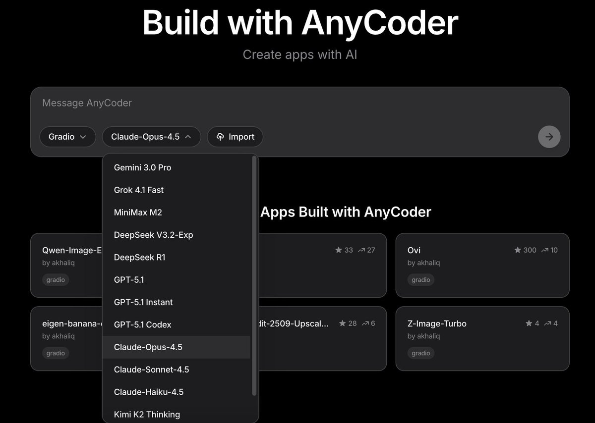 AnyCoder model dropdown