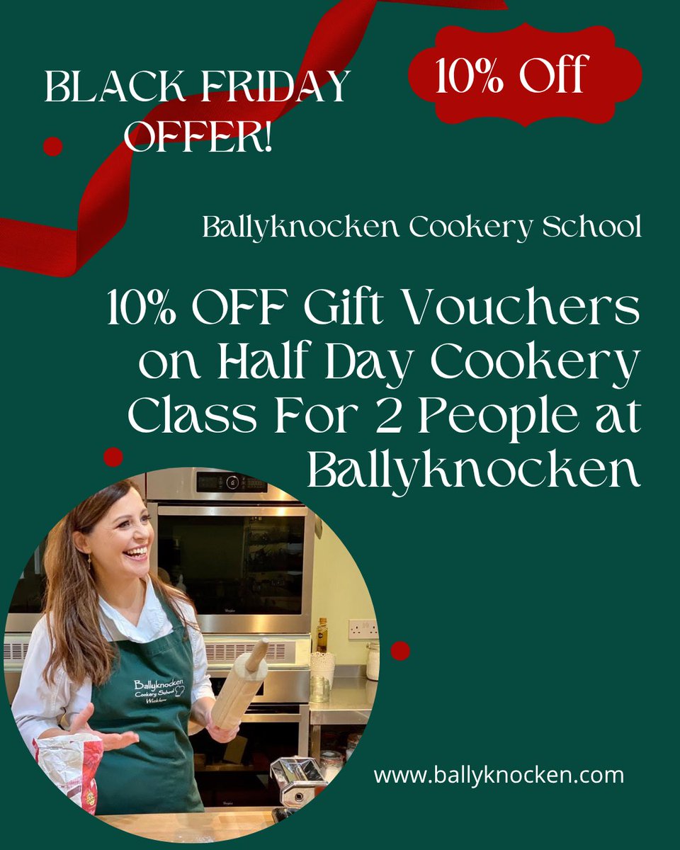 Cfulvio's tweet image. ✨ Black Friday Offer ✨

Enjoy 10% off when you buy a gift voucher for a Cookery Class for 2 at Ballyknocken Cookery School. 

Book now at ballyknocken.ie/product/black-…

#CookingClass #BlackFridayOffer #ad