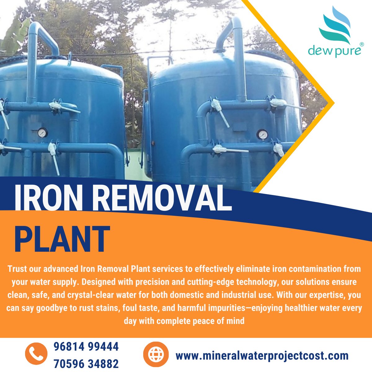 dewpuresolution's tweet image. Say Goodbye to Iron-Contaminated Water! 
Ensure clean, crystal-clear, and healthy water for your home or industry with our advanced Iron Removal Plant 
No more rust stains, foul taste, or harmful impurities 
#IronRemovalPlant #WaterPurification #CleanWaterSolutions #Dewpuure