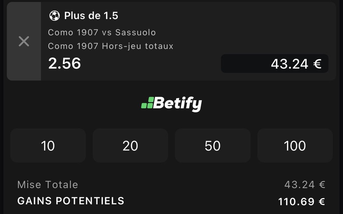 vdocompany's tweet image. SUREBET DÉTECTÉ 🚨🚨🚨

Match : Como - Sassuolo

Misez : 

43.24 sur +1.5 HJ Como 2.56 (Betify) ✅

56.76 sur -1.5 HJ Como 1.95 (Librabet) ✅

Et obtenez 10,7€ gratuitement ! ✅

- Par VDO Group
