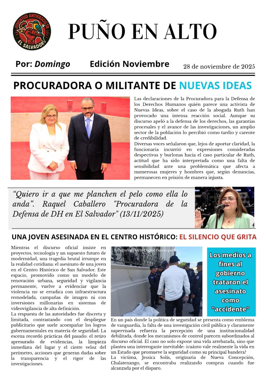 juvenAntifasES's tweet photo. En un mes que fue marcada por declaraciones polémicas, decisiones gubernamentales discutidas y tragedias que aún claman justicia.
#ElSalvador #LibertadParaRuth 
#JusticiaJessicaSolis #SaludGratuita #DerechosHumanos https://t.co/GQKDg3lbTr