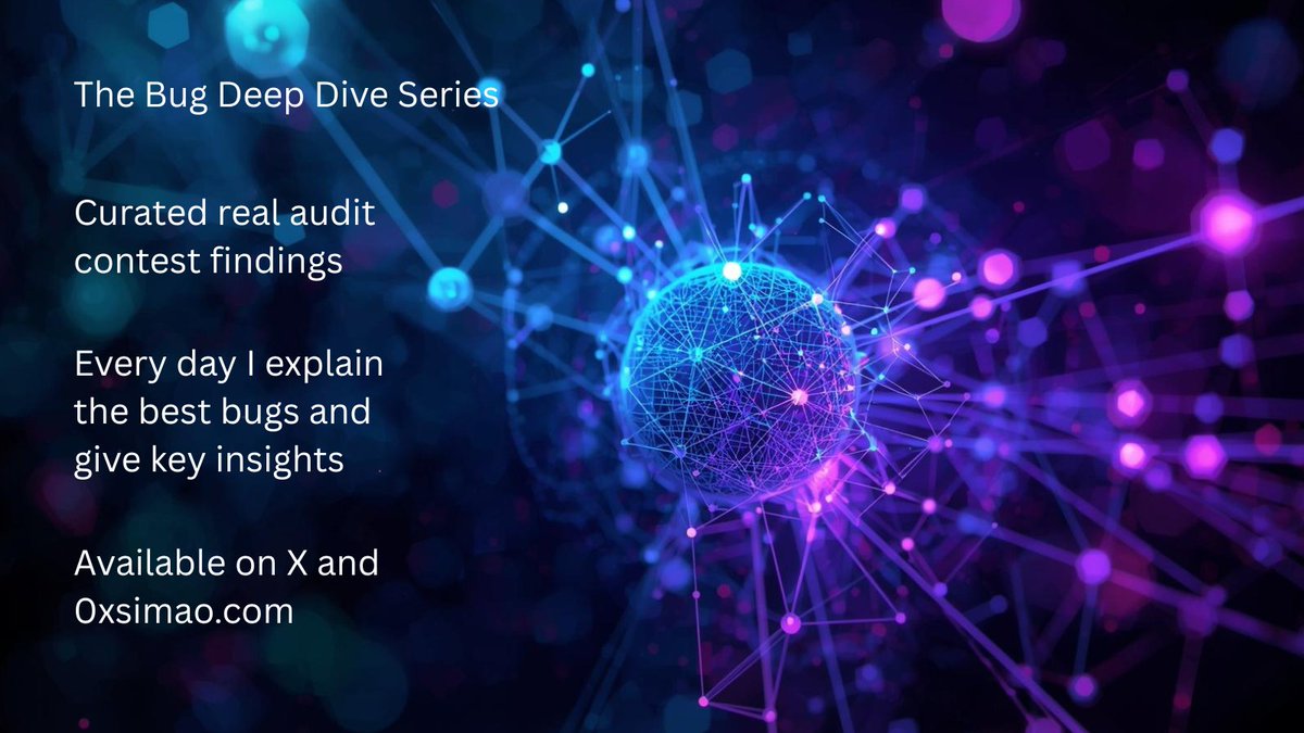 0xSimao's tweet image. 1/ Introducing The Bug Deep Dive Series
0xsimao.com/blog/introduci…

Raise your hand if you have been told to read audit reports to learn ✋
I can tell you from experience, it sucks.
The Bug Deep Dive Series is here to change that.