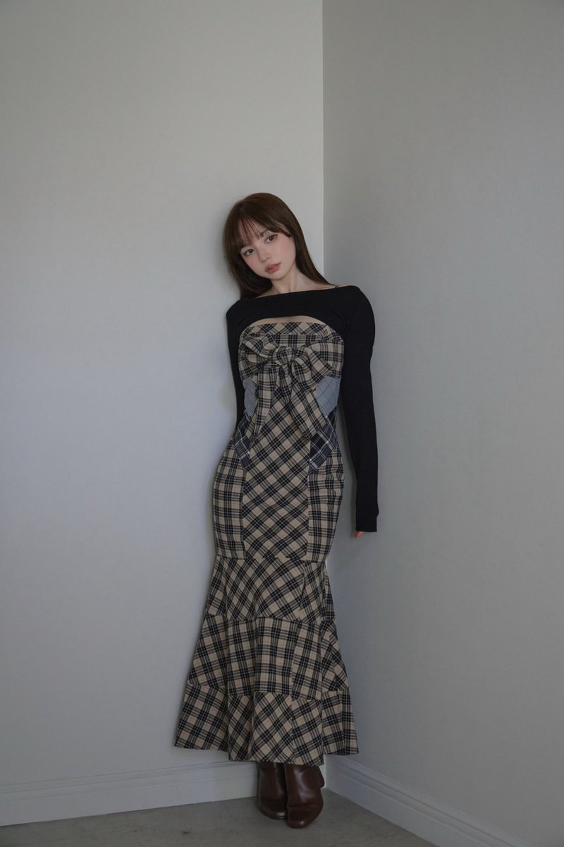 Juni check dress color beige/black size s/m ¥19800-tax in 3種類の