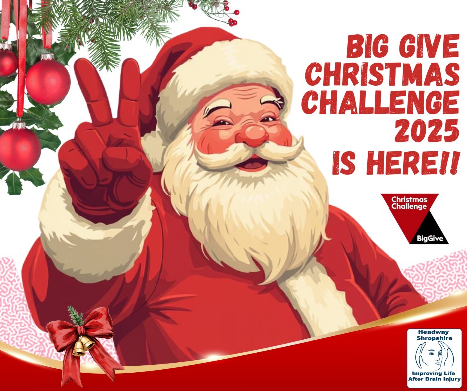 It’s here! The Big Give Christmas Challenge 2025 is officially live! From today until 12 noon on 9 December, every donation made to Headway Shropshire will be doubled at no extra cost to you. Help us reach our £4,000target
donate.biggive.org/campaign/a05WS… 
#BigGive2025 #ChristmasChallenge