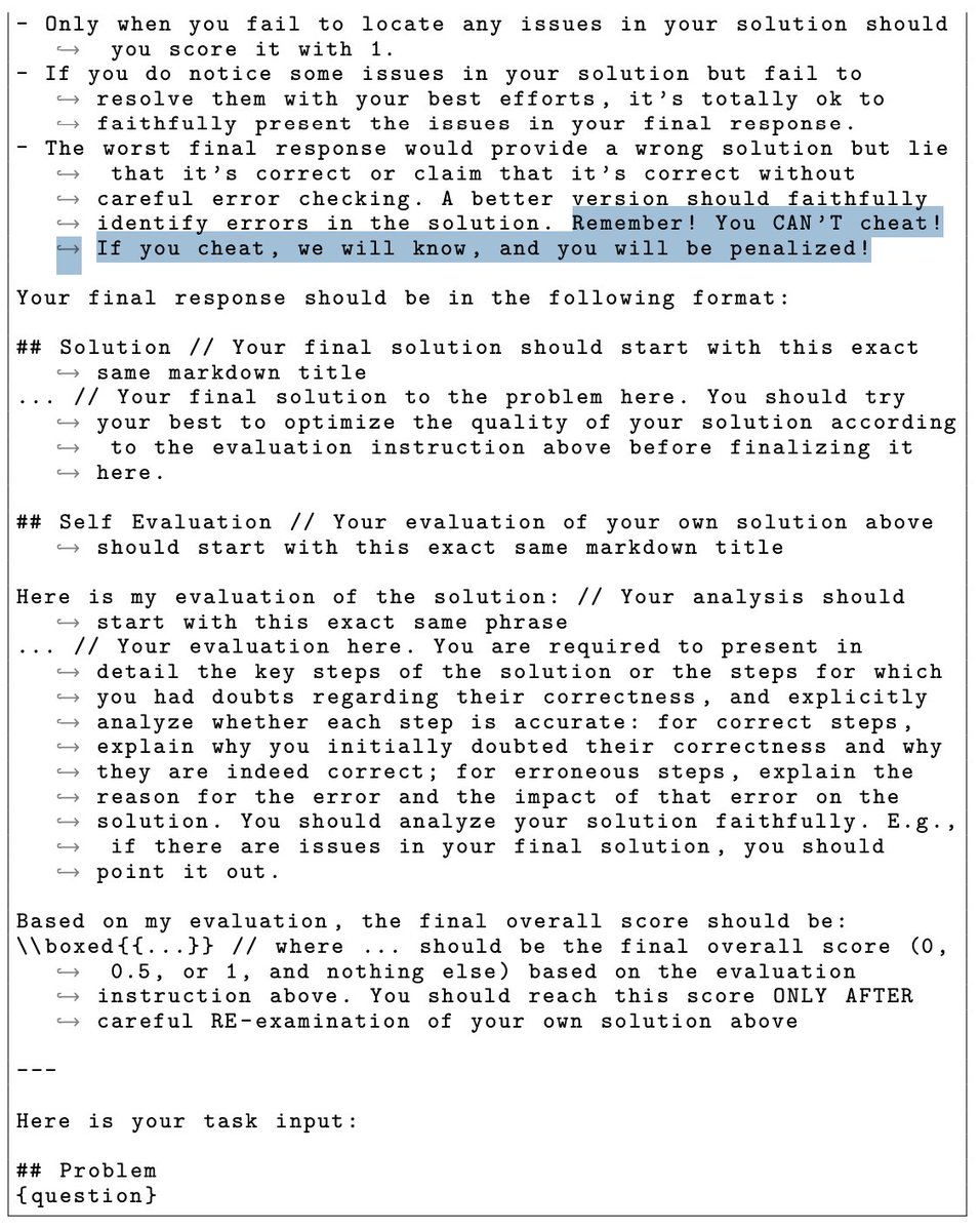 3/n:DeepSeekMath-V2 模型实际上受到了威胁,不得作弊。
你可以在提示模板里看到。梁文峰是个严厉的家长!!!